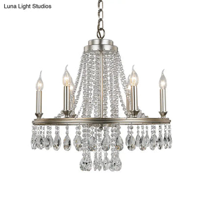 Lámpara colgante moderna de metal con forma de vela - Suspensión de níquel de 6 luces para comedor