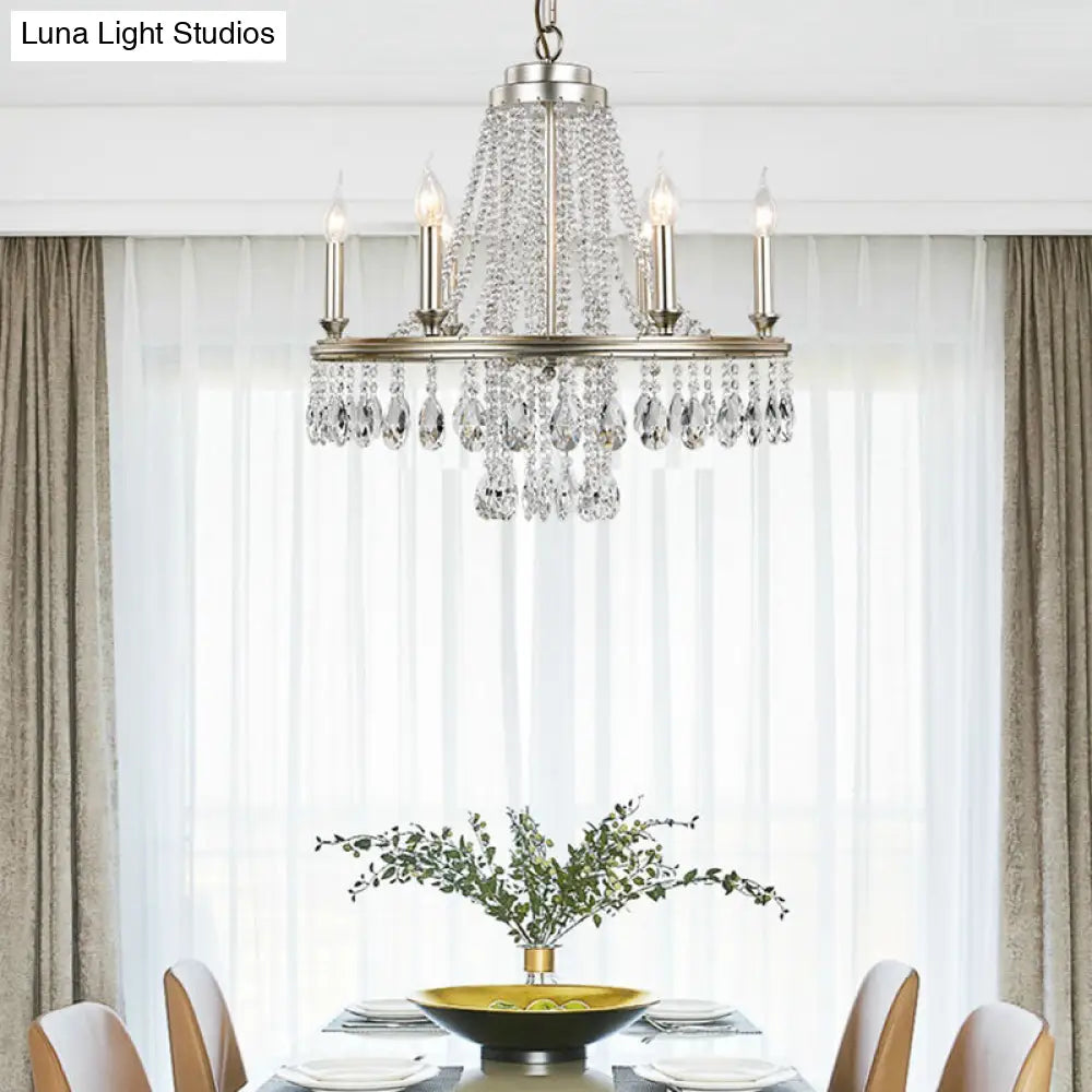 Lámpara colgante moderna de metal con forma de vela - Suspensión de níquel de 6 luces para comedor