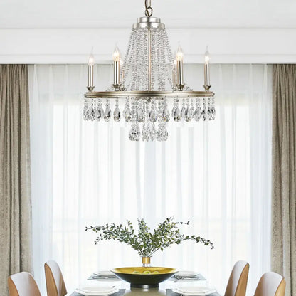 Lámpara colgante moderna de metal con forma de vela - Suspensión de níquel de 6 luces para comedor