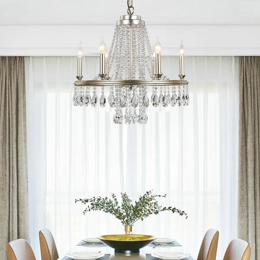 Lámpara colgante moderna de metal con forma de vela - Suspensión de níquel de 6 luces para comedor