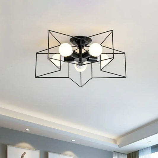 DecorBites™ DecorBites™ Modern Metal Ceiling Light Fixture for Bedroom - Pentagram Cage Semi Flush Mount Lamp with 5 Bulbs