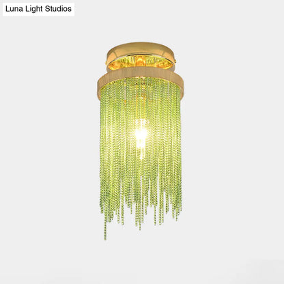 مصباح ديكوربايتس™ الحديث بسلسلة معدنية شبه مدمج - وحدة إضاءة سقفية واحدة لغرفة المعيشة باللون الذهبي/الكروم/الأزرق