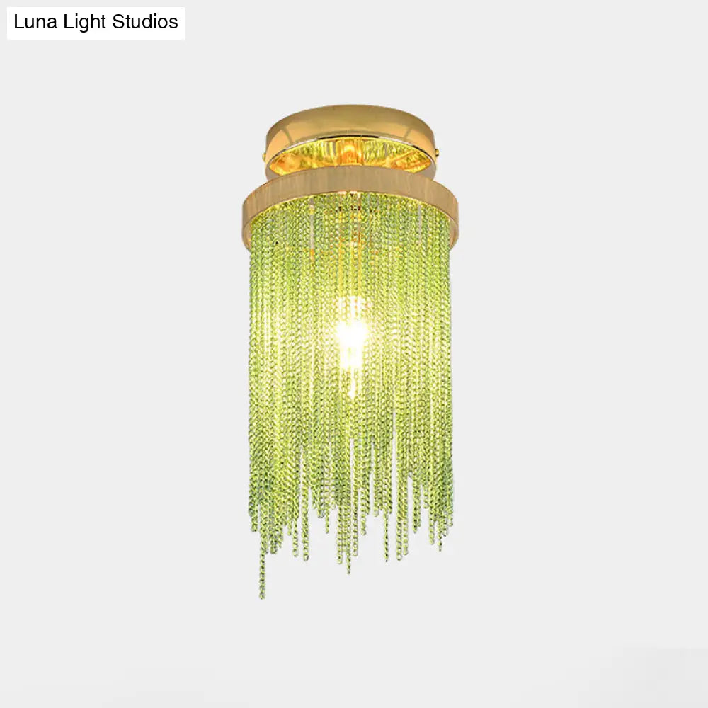 مصباح ديكوربايتس™ الحديث بسلسلة معدنية شبه مدمج - وحدة إضاءة سقفية واحدة لغرفة المعيشة باللون الذهبي/الكروم/الأزرق