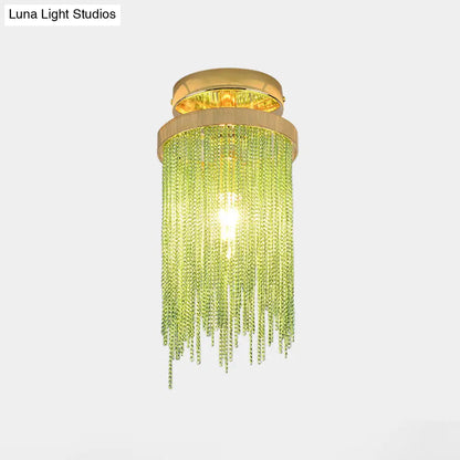 مصباح ديكوربايتس™ الحديث بسلسلة معدنية شبه مدمج - وحدة إضاءة سقفية واحدة لغرفة المعيشة باللون الذهبي/الكروم/الأزرق