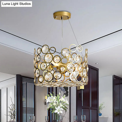 Modern Metal Chandelier with Crystal Bead Detail - 4-Bulb Ceiling Fixture for Dining Room