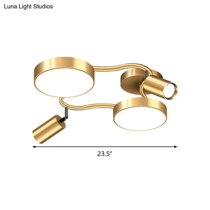 DecorBites™ DecorBites™ Modern Metal Circular Semi Flush Mount - 4-Bulb Gold Ceiling Lighting for Bedroom