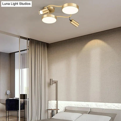 DecorBites™ DecorBites™ Modern Metal Circular Semi Flush Mount - 4-Bulb Gold Ceiling Lighting for Bedroom