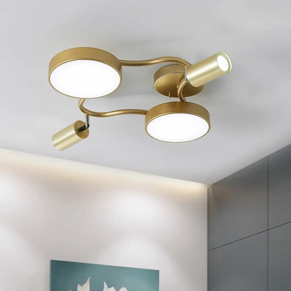DecorBites™ DecorBites™ Modern Metal Circular Semi Flush Mount - 4-Bulb Gold Ceiling Lighting for Bedroom