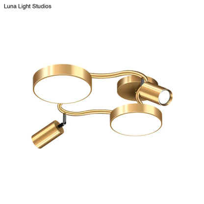 DecorBites™ DecorBites™ Modern Metal Circular Semi Flush Mount - 4-Bulb Gold Ceiling Lighting for Bedroom