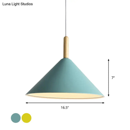 مصباح معلق مخروطي معدني حديث، مصباح واحد باللون الأصفر/الأزرق، قطر 12.5 بوصة/16.5 بوصة