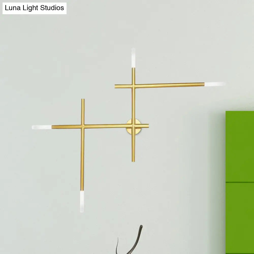 DecorBites™ DecorBites™ Modern Metal Crossed Lines Wall Sconce Light - 4-Light Black/Gold Wall Lamp in Warm/White