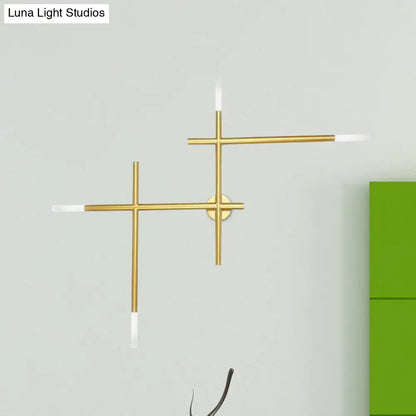 DecorBites™ DecorBites™ Modern Metal Crossed Lines Wall Sconce Light - 4-Light Black/Gold Wall Lamp in Warm/White