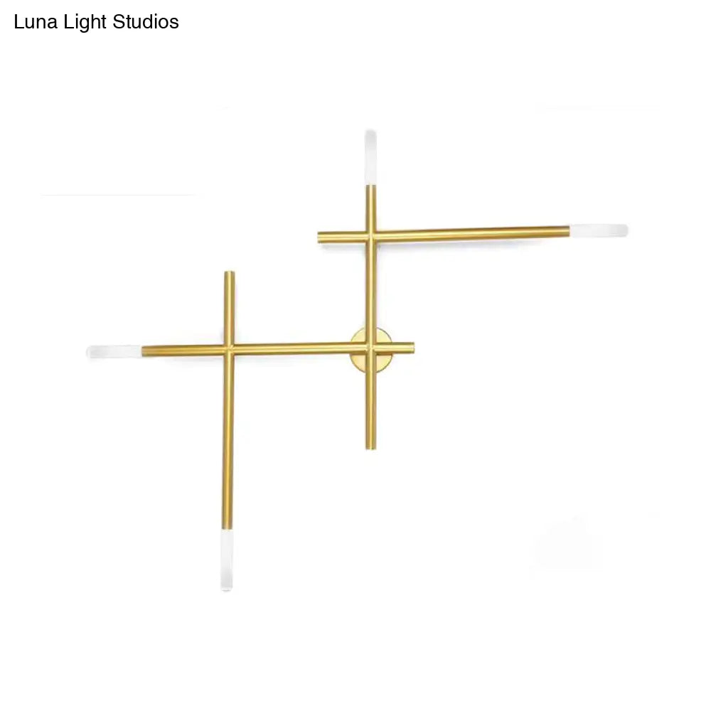 DecorBites™ DecorBites™ Modern Metal Crossed Lines Wall Sconce Light - 4-Light Black/Gold Wall Lamp in Warm/White