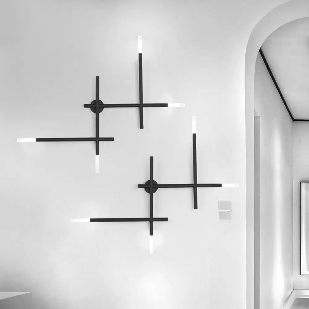 DecorBites™ DecorBites™ Modern Metal Crossed Lines Wall Sconce Light - 4-Light Black/Gold Wall Lamp in Warm/White