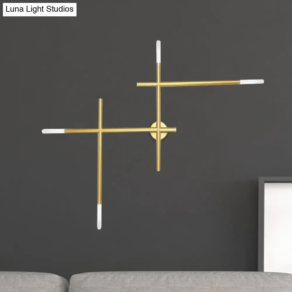 DecorBites™ DecorBites™ Modern Metal Crossed Lines Wall Sconce Light - 4-Light Black/Gold Wall Lamp in Warm/White