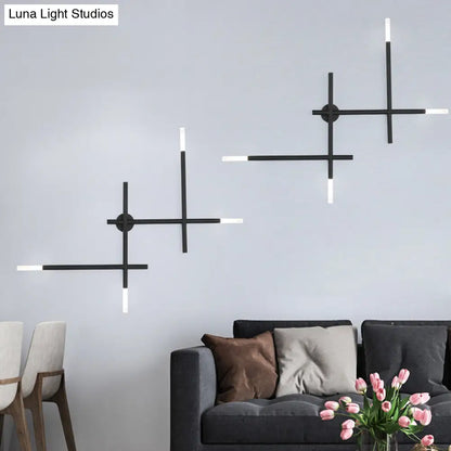 DecorBites™ DecorBites™ Modern Metal Crossed Lines Wall Sconce Light - 4-Light Black/Gold Wall Lamp in Warm/White