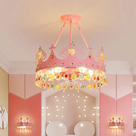DecorBites™ DecorBites™ Modern Metal Crown Chandelier - 5-Light Pink/Gold Nursery Hanging Light Fixture