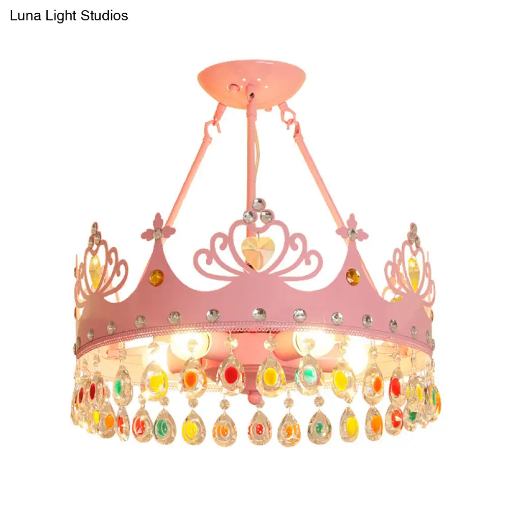 DecorBites™ DecorBites™ Modern Metal Crown Chandelier - 5-Light Pink/Gold Nursery Hanging Light Fixture