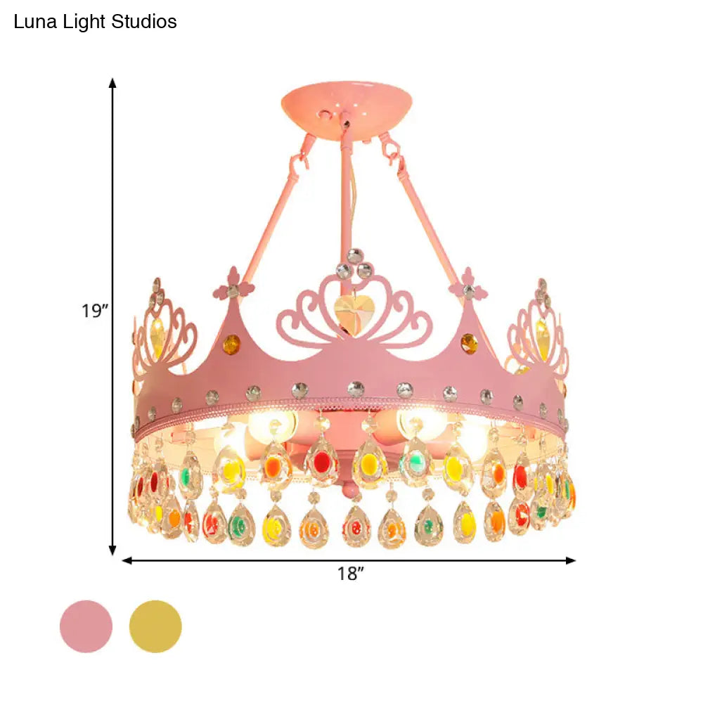 DecorBites™ DecorBites™ Modern Metal Crown Chandelier - 5-Light Pink/Gold Nursery Hanging Light Fixture
