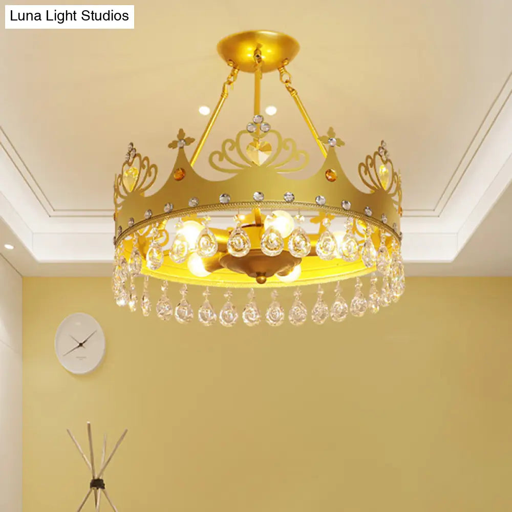 DecorBites™ DecorBites™ Modern Metal Crown Chandelier - 5-Light Pink/Gold Nursery Hanging Light Fixture