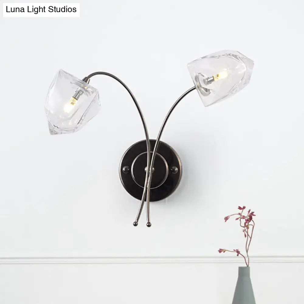 DecorBites™ DecorBites™ Modern Metal Curved Wall Sconce with Bell Glass Shade in Black Finish - 2 Lights