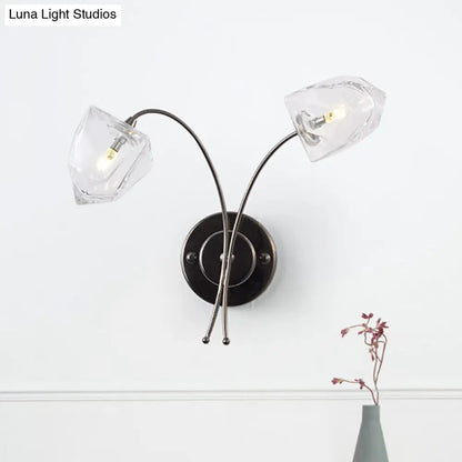 DecorBites™ DecorBites™ Modern Metal Curved Wall Sconce with Bell Glass Shade in Black Finish - 2 Lights