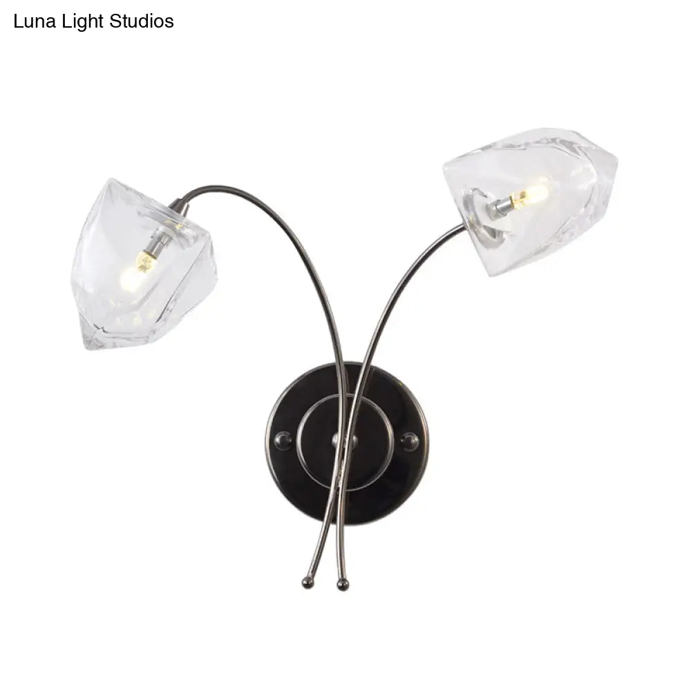 DecorBites™ DecorBites™ Modern Metal Curved Wall Sconce with Bell Glass Shade in Black Finish - 2 Lights