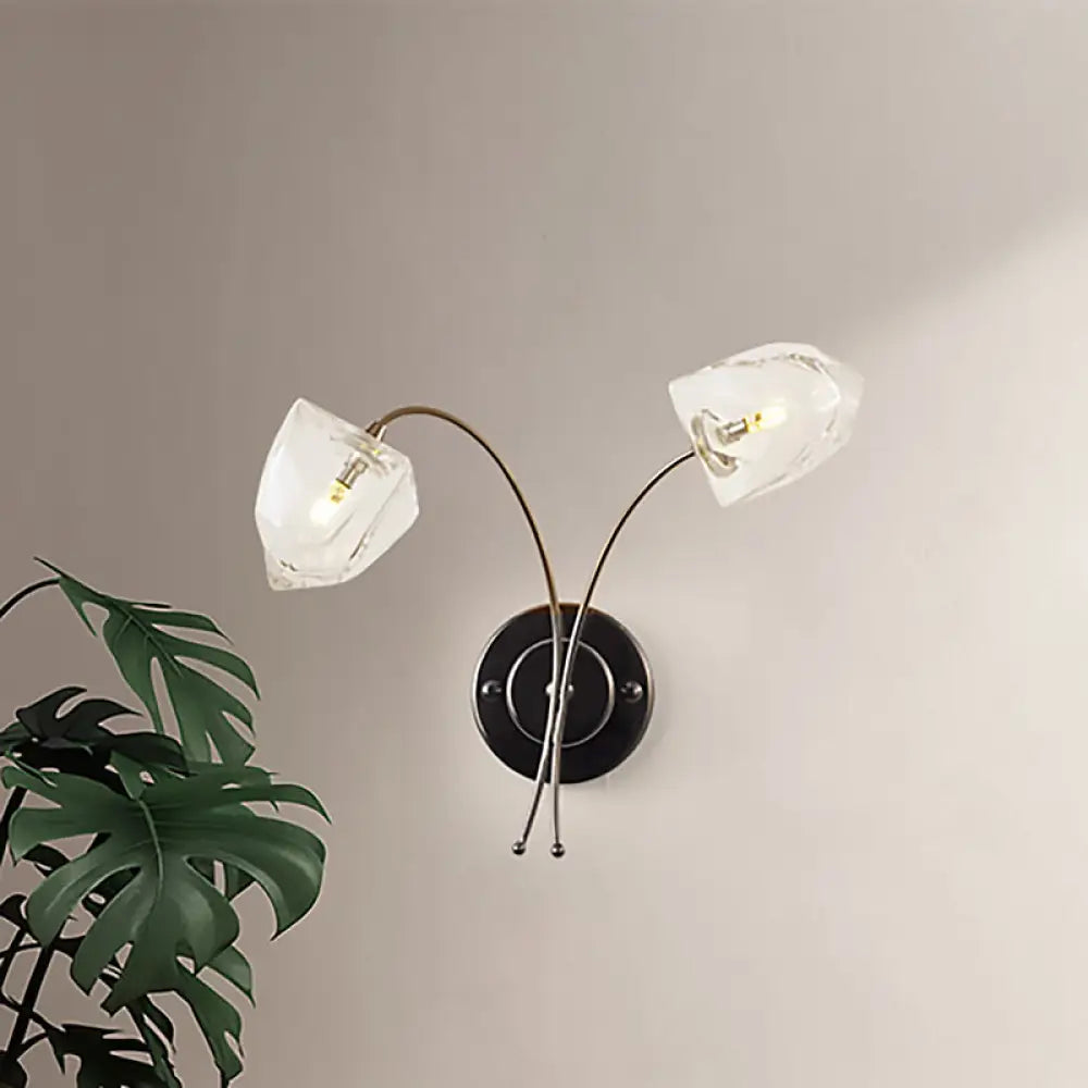 DecorBites™ DecorBites™ Modern Metal Curved Wall Sconce with Bell Glass Shade in Black Finish - 2 Lights
