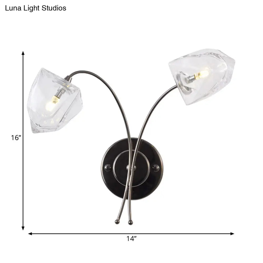 DecorBites™ DecorBites™ Modern Metal Curved Wall Sconce with Bell Glass Shade in Black Finish - 2 Lights