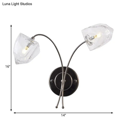 DecorBites™ DecorBites™ Modern Metal Curved Wall Sconce with Bell Glass Shade in Black Finish - 2 Lights