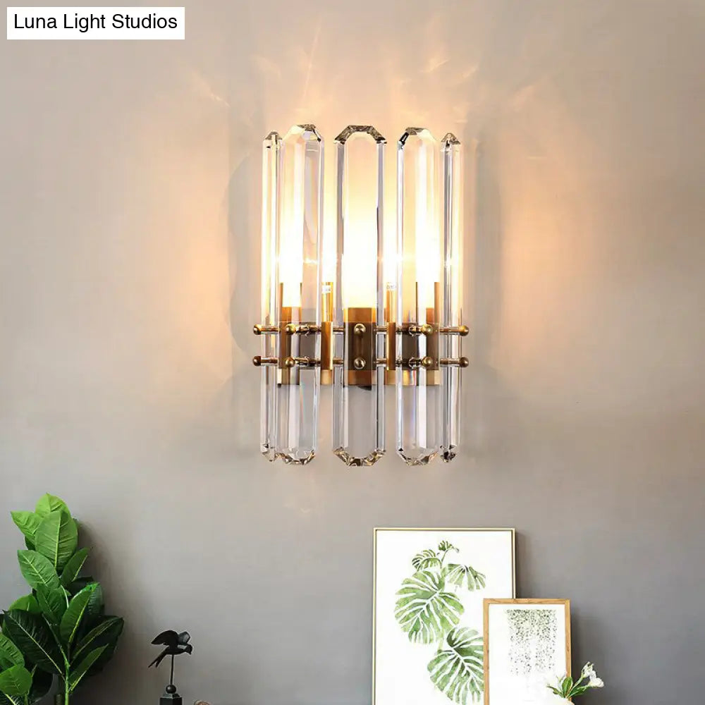 DecorBites™ DecorBites™ Modern Metal Cylinder Wall Sconce Light with Clear Crystal Prism – Golden Finish, 2 Bulbs – Ideal for Living Room