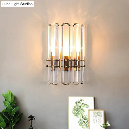 DecorBites™ DecorBites™ Modern Metal Cylinder Wall Sconce Light with Clear Crystal Prism – Golden Finish, 2 Bulbs – Ideal for Living Room