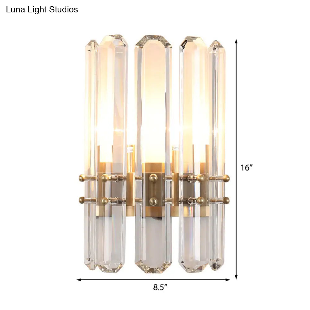 DecorBites™ DecorBites™ Modern Metal Cylinder Wall Sconce Light with Clear Crystal Prism – Golden Finish, 2 Bulbs – Ideal for Living Room