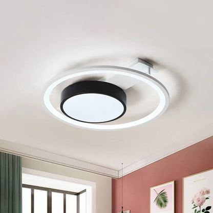 DecorBites™ DecorBites™ Modern Metal Drum Ceiling Light Fixture - Black and White, LED Flush Mount - 16"/19.5" Wide