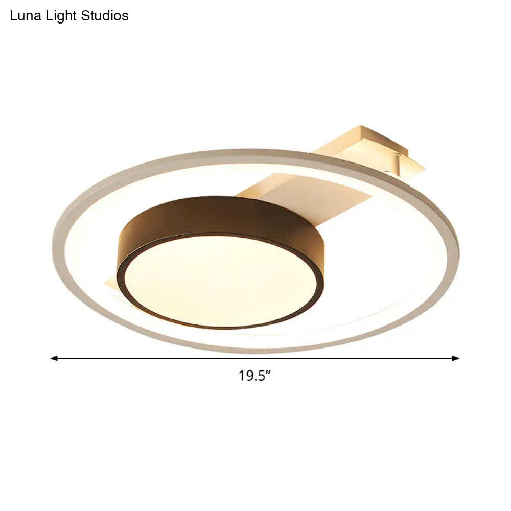 DecorBites™ DecorBites™ Modern Metal Drum Ceiling Light Fixture - Black and White, LED Flush Mount - 16"/19.5" Wide