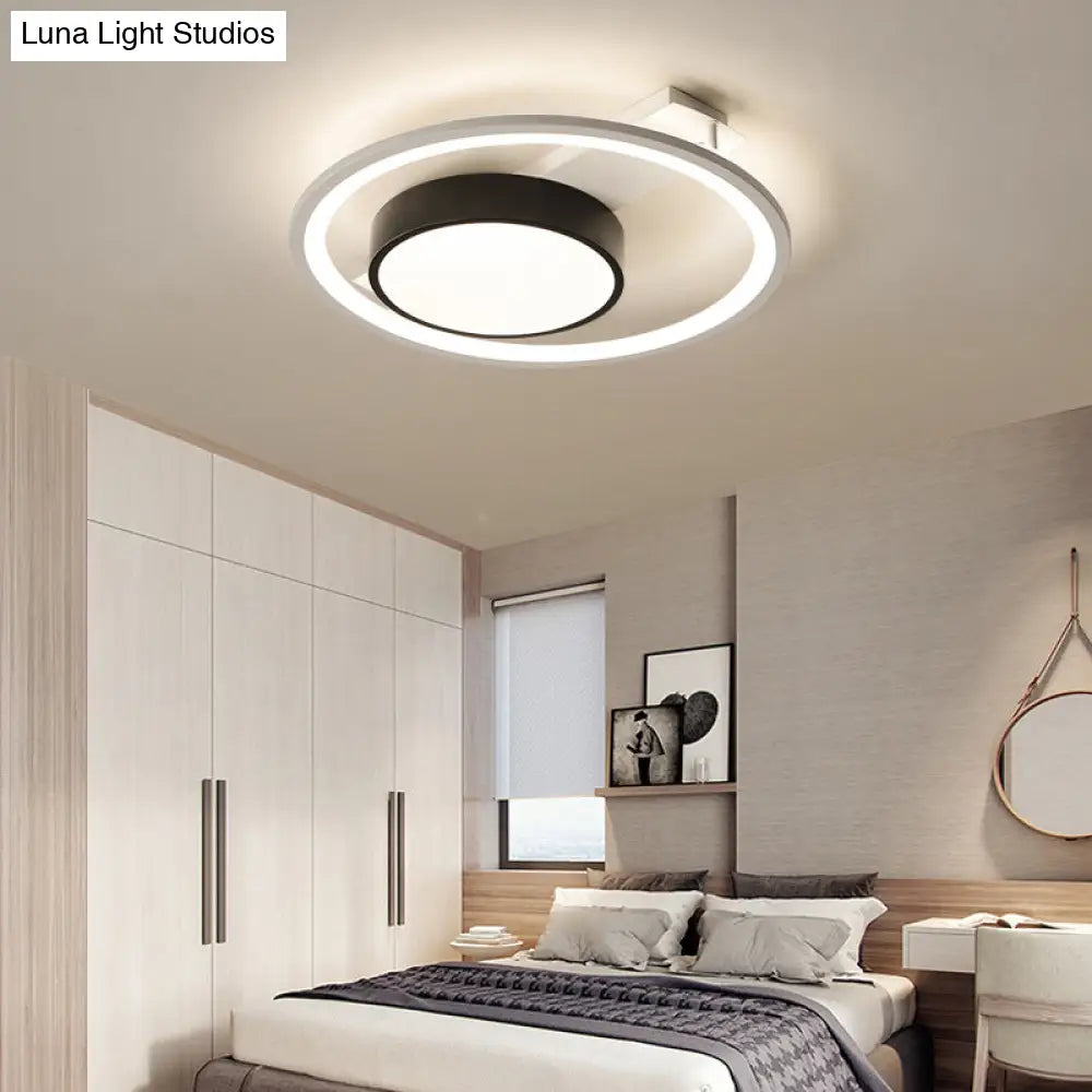 DecorBites™ DecorBites™ Modern Metal Drum Ceiling Light Fixture - Black and White, LED Flush Mount - 16"/19.5" Wide