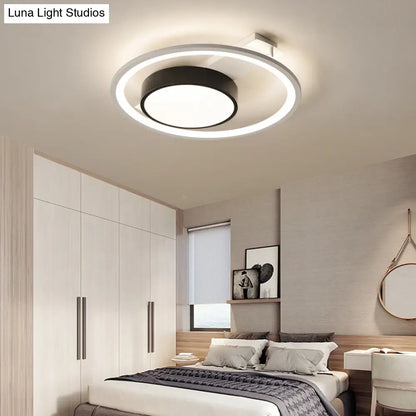 DecorBites™ DecorBites™ Modern Metal Drum Ceiling Light Fixture - Black and White, LED Flush Mount - 16"/19.5" Wide