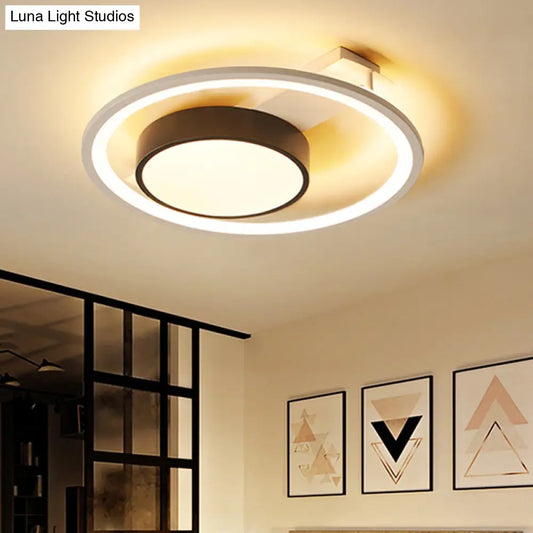 DecorBites™ DecorBites™ Modern Metal Drum Ceiling Light Fixture - Black and White, LED Flush Mount - 16"/19.5" Wide