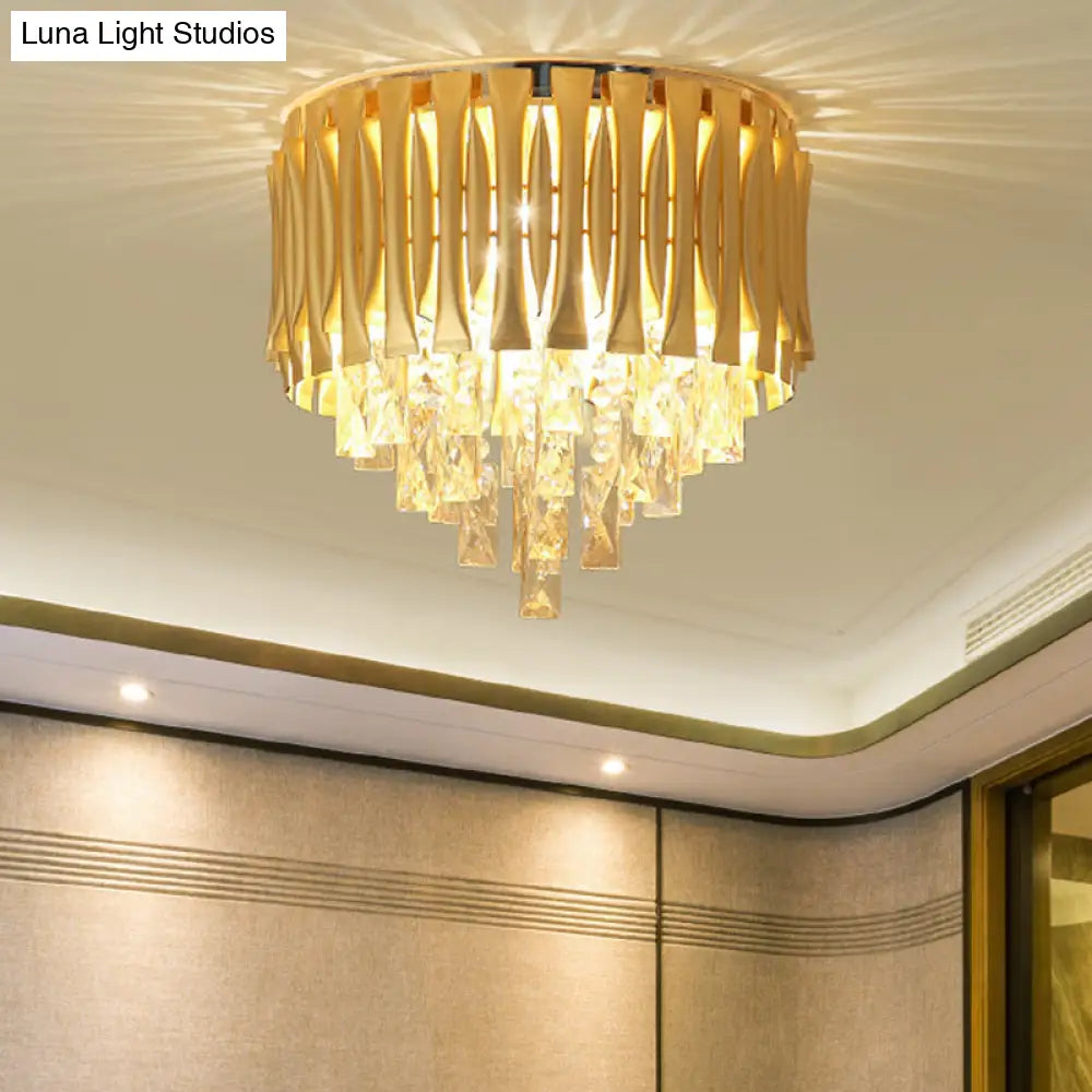 DecorBites™ DecorBites™ Modern Metal Drum Ceiling Light Fixture with Crystal Block Drop - Brass Flush Mount, 5 Lights