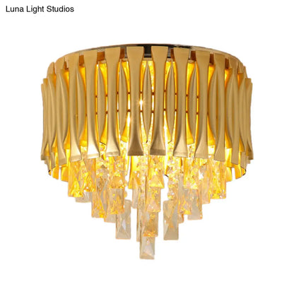 DecorBites™ DecorBites™ Modern Metal Drum Ceiling Light Fixture with Crystal Block Drop - Brass Flush Mount, 5 Lights