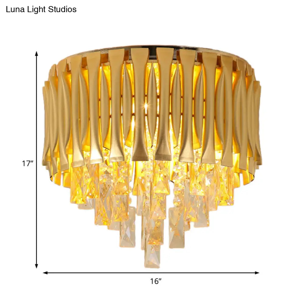 DecorBites™ DecorBites™ Modern Metal Drum Ceiling Light Fixture with Crystal Block Drop - Brass Flush Mount, 5 Lights