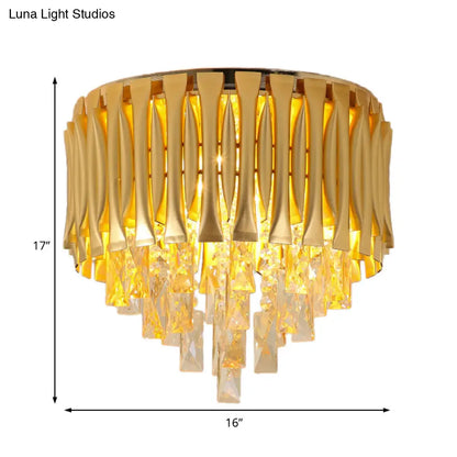 DecorBites™ DecorBites™ Modern Metal Drum Ceiling Light Fixture with Crystal Block Drop - Brass Flush Mount, 5 Lights