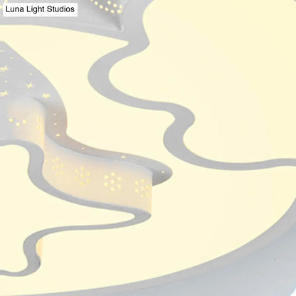 DecorBites™ DecorBites™ Modern Metal Etched Star Moon Flush Ceiling Light in White for Foyer