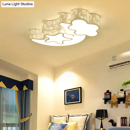 DecorBites™ DecorBites™ Modern Metal Etched Star Moon Flush Ceiling Light in White for Foyer