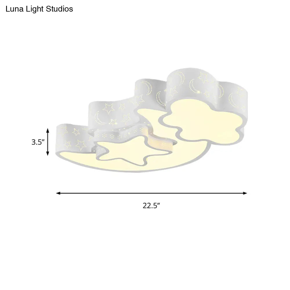 DecorBites™ DecorBites™ Modern Metal Etched Star Moon Flush Ceiling Light in White for Foyer
