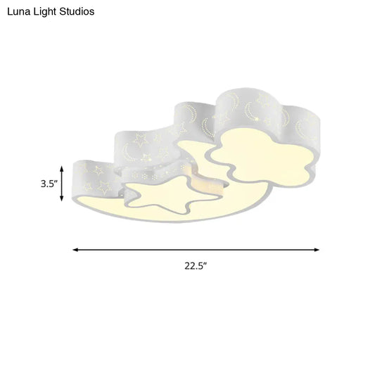DecorBites™ DecorBites™ Modern Metal Etched Star Moon Flush Ceiling Light in White for Foyer