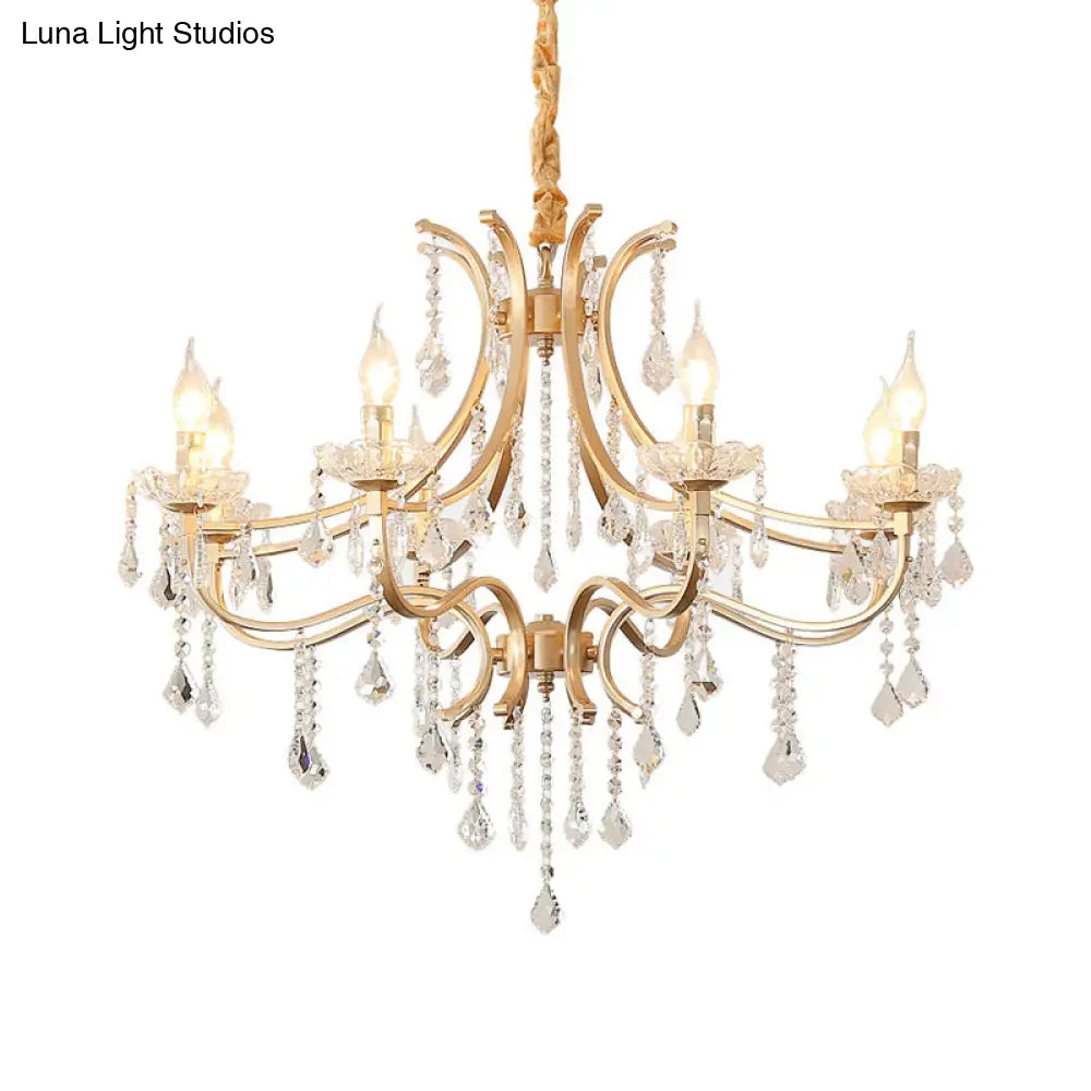 Lámpara colgante moderna de metal sin llama con cuentas de cristal doradas - 6/8 luces