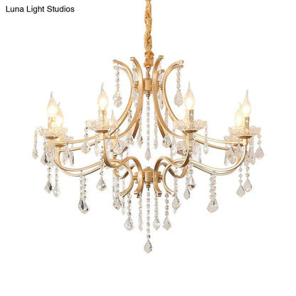 Lámpara colgante moderna de metal sin llama con cuentas de cristal doradas - 6/8 luces