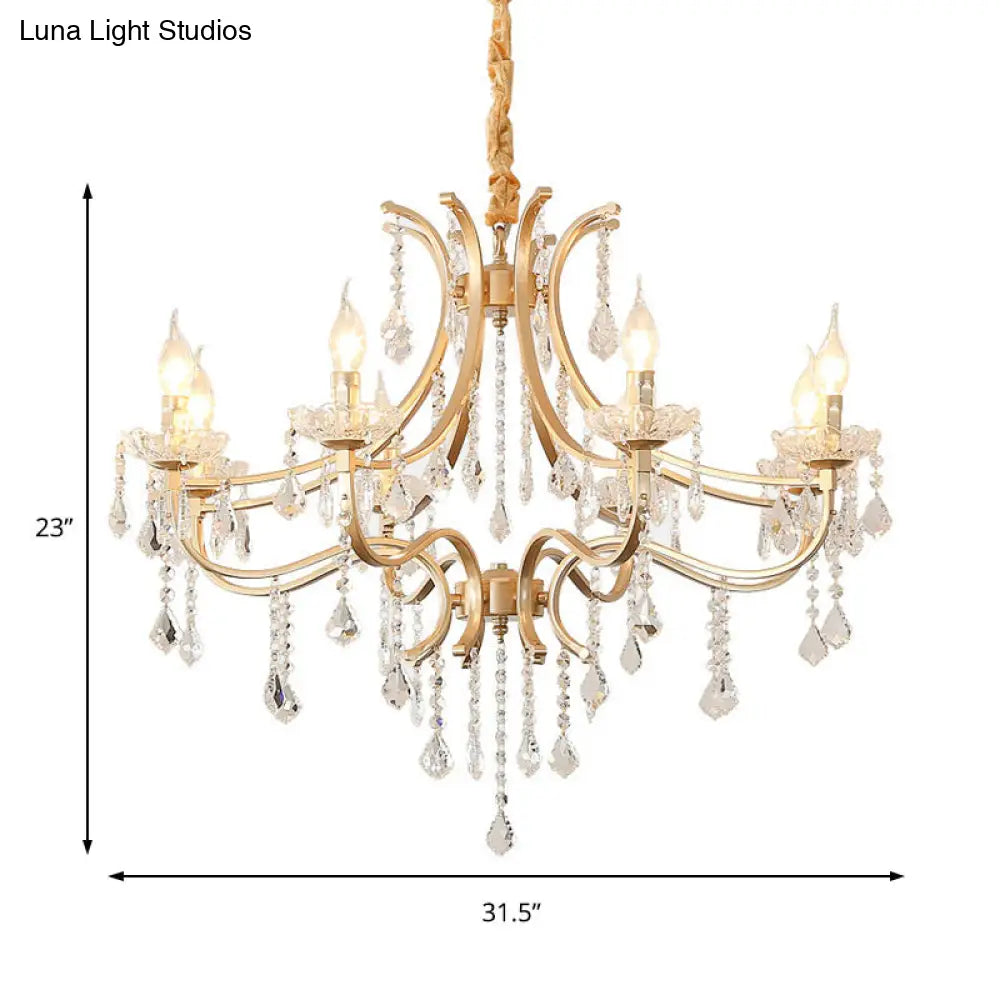 Lámpara colgante moderna de metal sin llama con cuentas de cristal doradas - 6/8 luces