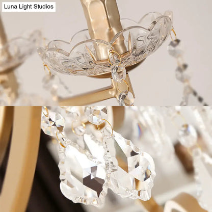 Lámpara colgante moderna de metal sin llama con cuentas de cristal doradas - 6/8 luces